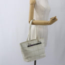 CHANEL Choco Bar Tote Bag Leather White Silver CC Auth ka1815-22