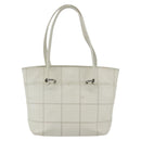CHANEL Choco Bar Tote Bag Leather White Silver CC Auth ka1815-2