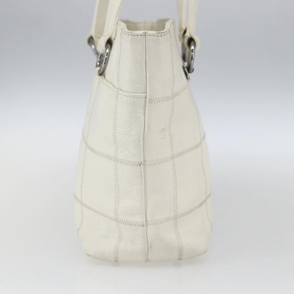 CHANEL Choco Bar Tote Bag Leather White Silver CC Auth ka1815