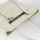 CHANEL Choco Bar Tote Bag Leather White Silver CC Auth ka1815-6