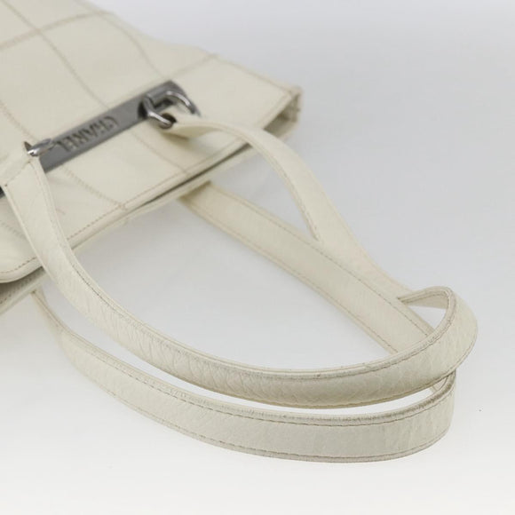 CHANEL Choco Bar Tote Bag Leather White Silver CC Auth ka1815