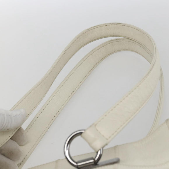 CHANEL Choco Bar Tote Bag Leather White Silver CC Auth ka1815