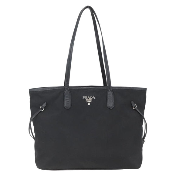 PRADA Tote Bag Nylon Black Silver Auth ka1832