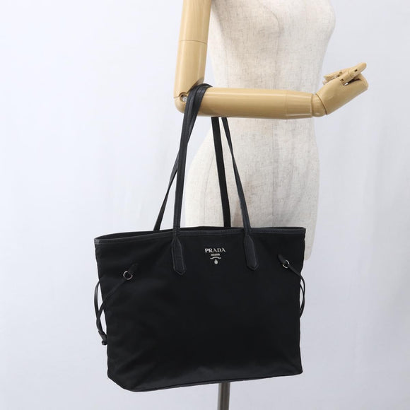PRADA Tote Bag Nylon Black Silver Auth ka1832