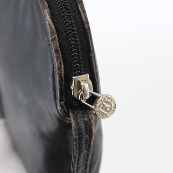 FENDI Shoulder Bag Leather Black Gold Auth ka1834