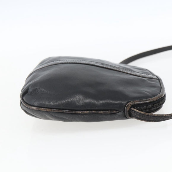 FENDI Shoulder Bag Leather Black Gold Auth ka1834