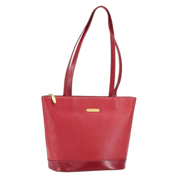 Burberrys Tote Bag Leather Red Gold Auth ka1838