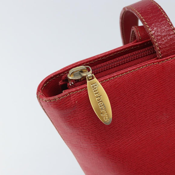 Burberrys Tote Bag Leather Red Gold Auth ka1838