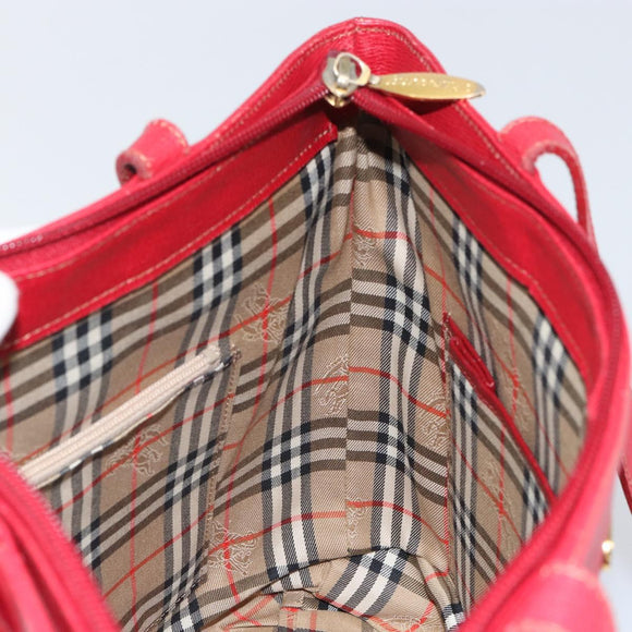 Burberrys Tote Bag Leather Red Gold Auth ka1838