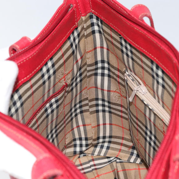 Burberrys Tote Bag Leather Red Gold Auth ka1838