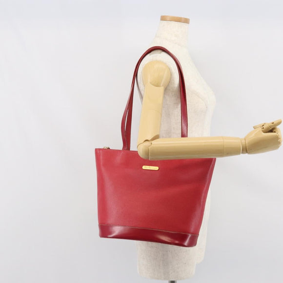 Burberrys Tote Bag Leather Red Gold Auth ka1838