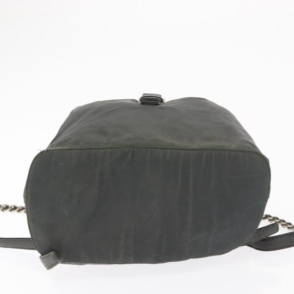 PRADA Backpack Nylon Khaki Silver Auth ka1839