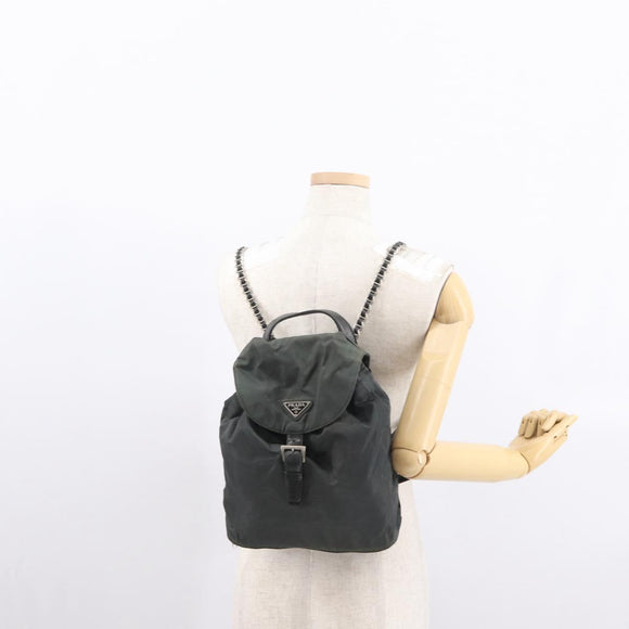 PRADA Backpack Nylon Khaki Silver Auth ka1839