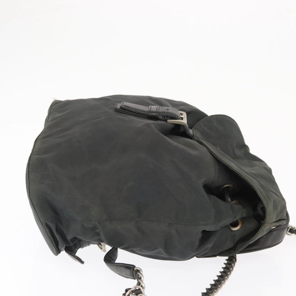 PRADA Backpack Nylon Khaki Silver Auth ka1839