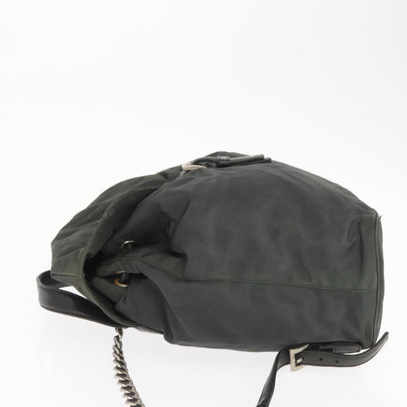 PRADA Backpack Nylon Khaki Silver Auth ka1839