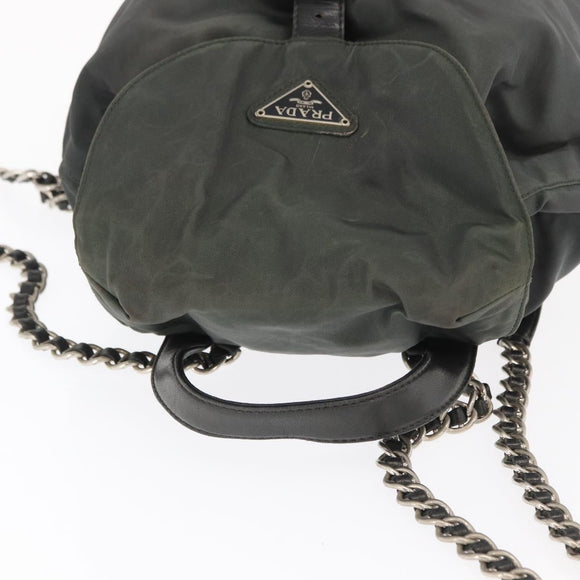 PRADA Backpack Nylon Khaki Silver Auth ka1839