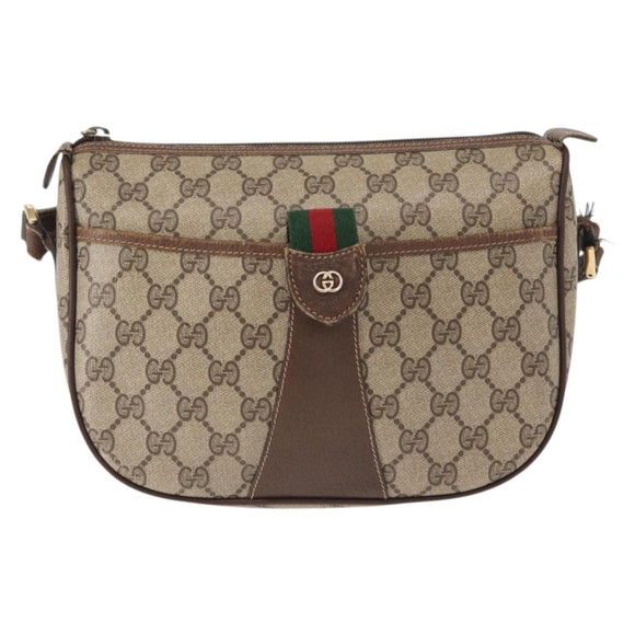 GUCCI GG Supreme Web Sherry Line Bag PVC Beige Gold 001 123 6177 4023 Auth ka184