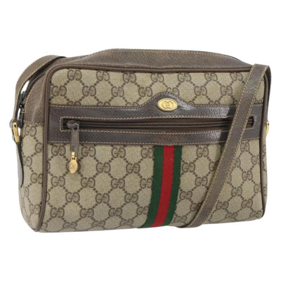 GUCCI GG Supreme Web Sherry Line Bag PVC Beige Gold 24 02 005 Auth ka1843