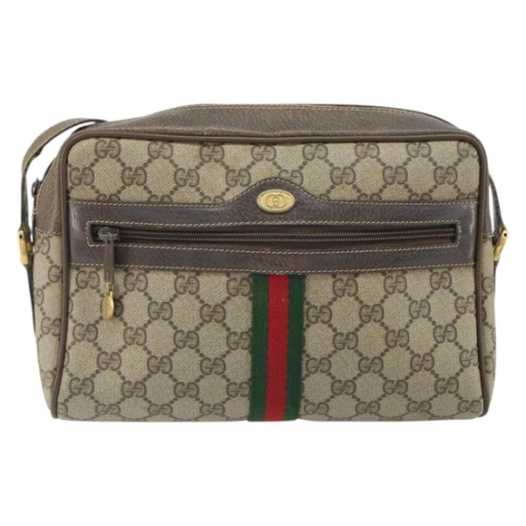 GUCCI GG Supreme Web Sherry Line Bag PVC Beige Gold 24 02 005 Auth ka1843