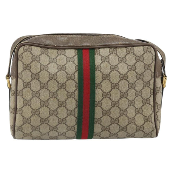 GUCCI GG Supreme Web Sherry Line Bag PVC Beige Gold 24 02 005 Auth ka1843