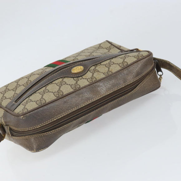 GUCCI GG Supreme Web Sherry Line Bag PVC Beige Gold 24 02 005 Auth ka1843
