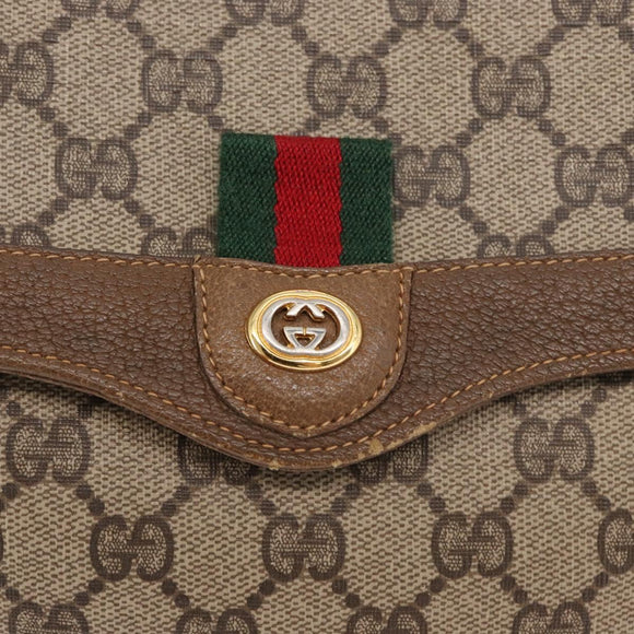 GUCCI GG Supreme Web Sherry Line Bag PVC Beige Gold 904 02 084 Auth ka1844