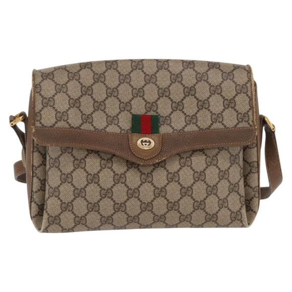 GUCCI GG Supreme Web Sherry Line Bag PVC Beige Gold 904 02 084 Auth ka1844
