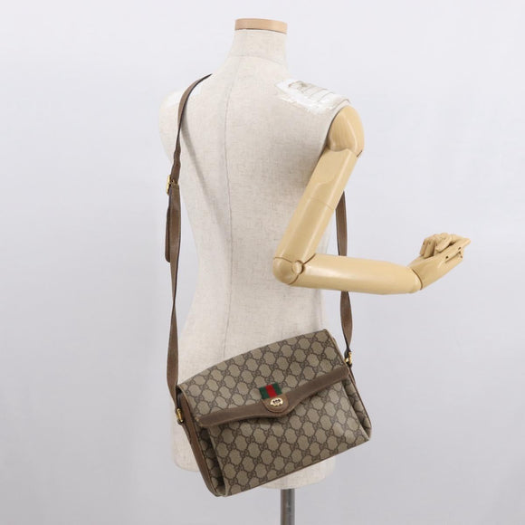 GUCCI GG Supreme Web Sherry Line Bag PVC Beige Gold 904 02 084 Auth ka1844
