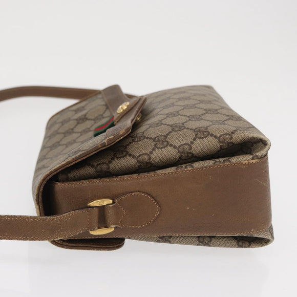 GUCCI GG Supreme Web Sherry Line Bag PVC Beige Gold 904 02 084 Auth ka1844