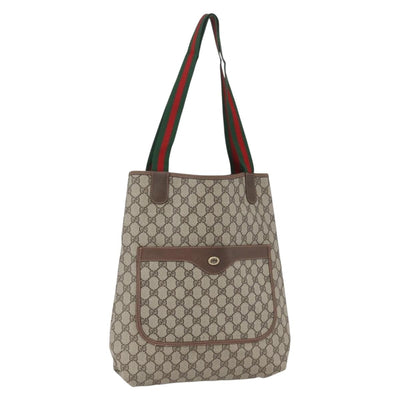 GUCCI GG Supreme Web Sherry Line Tote Bag PVC Beige Red 89 02 003 Auth ka1847