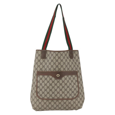 GUCCI GG Supreme Web Sherry Line Tote Bag PVC Beige Red 89 02 003 Auth ka1847 - 0