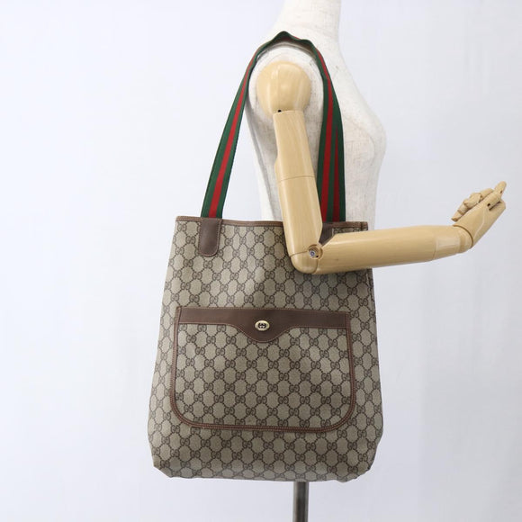 GUCCI GG Supreme Web Sherry Line Tote Bag PVC Beige Red 89 02 003 Auth ka1847A