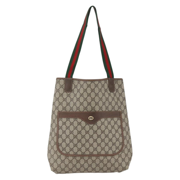 GUCCI GG Supreme Web Sherry Line Tote Bag PVC Beige Red 89 02 003 Auth ka1847A