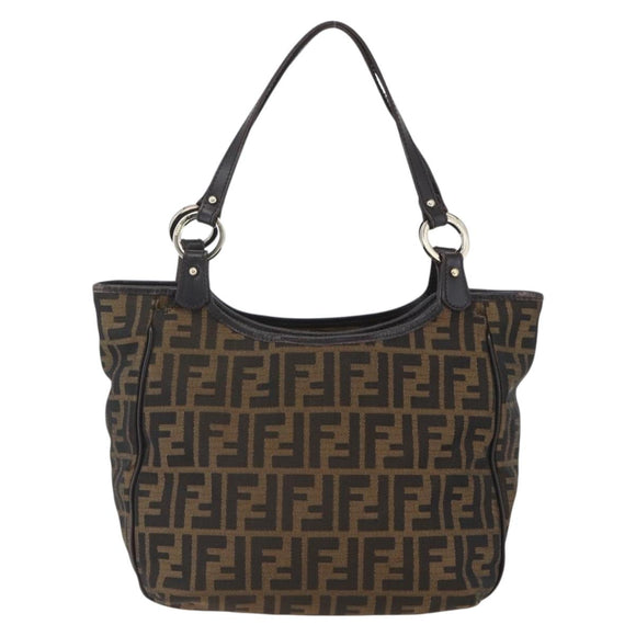 FENDI Zucca Canvas Tote Bag Black Brown Auth ka1849