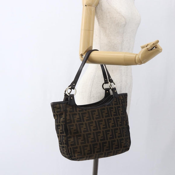 FENDI Zucca Canvas Tote Bag Black Brown Auth ka1849