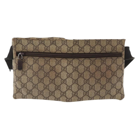 GUCCI GG Supreme Waist bag PVC Beige Silver 28566 Auth ka185