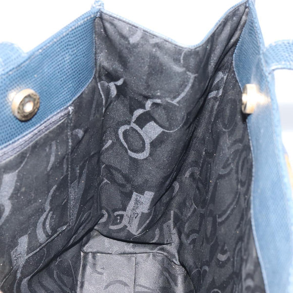 Salvatore Ferragamo Vala Tote Bag Leather Blue Gold Auth ka1850