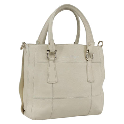 Salvatore Ferragamo Hand Bag Leather White Gold Auth ka1856