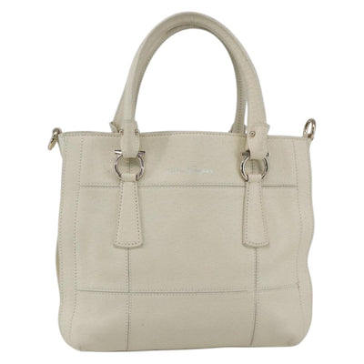 Salvatore Ferragamo Hand Bag Leather White Gold Auth ka1856 - 0