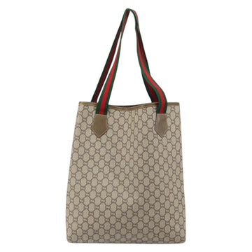 GUCCI GG Plus Supreme Web Sherry Line Tote Bag PVC Beige Gold Auth ka1861 - 0