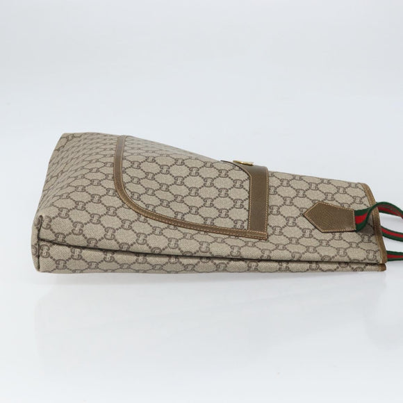 GUCCI GG Plus Supreme Web Sherry Line Tote Bag PVC Beige Gold Auth ka1861