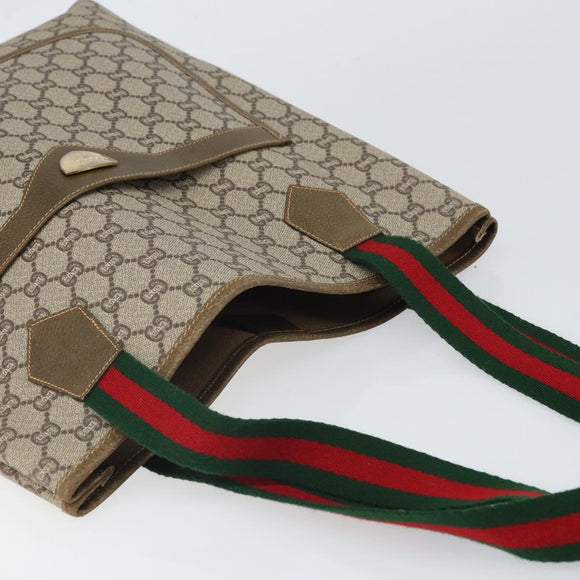 GUCCI GG Plus Supreme Web Sherry Line Tote Bag PVC Beige Gold Auth ka1861