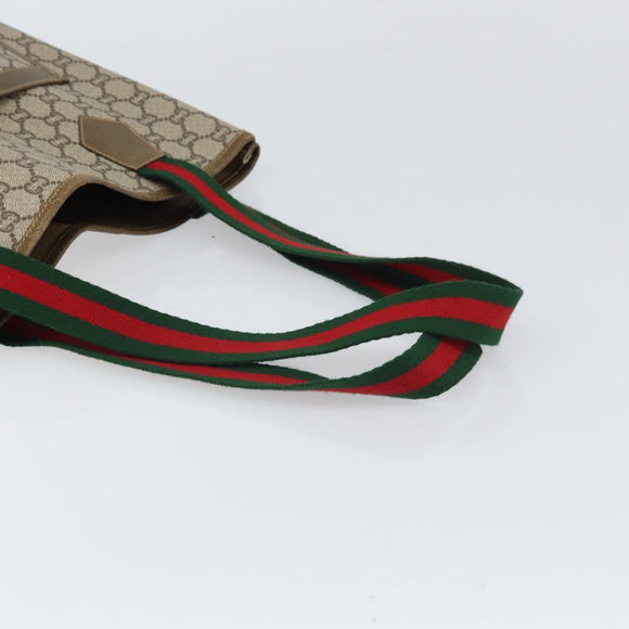 GUCCI GG Plus Supreme Web Sherry Line Tote Bag PVC Beige Gold Auth ka1861