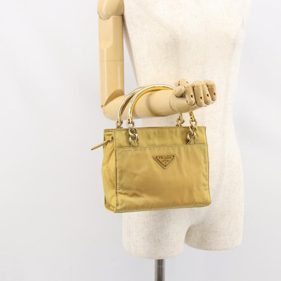 PRADA Hand Bag Nylon Yellow Gold Auth ka1864