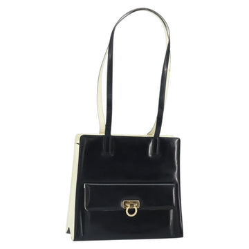 Salvatore Ferragamo Gancini Tote Bag Patent leather Black Gold Auth ka1865