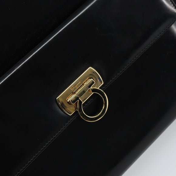 Salvatore Ferragamo Gancini Tote Bag Patent leather Black Gold Auth ka1865