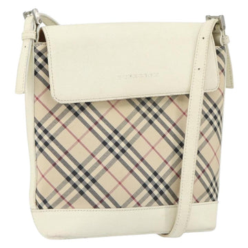 BURBERRY Nova Check Shoulder Bag Canvas Leather Beige Silver Auth ka1870