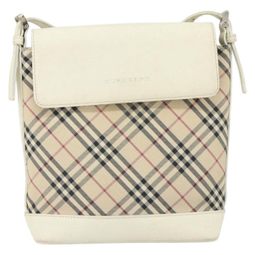 BURBERRY Nova Check Shoulder Bag Canvas Leather Beige Silver Auth ka1870 - 0