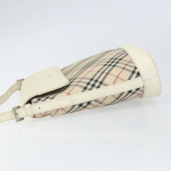 BURBERRY Nova Check Shoulder Bag Canvas Leather Beige Silver Auth ka1870
