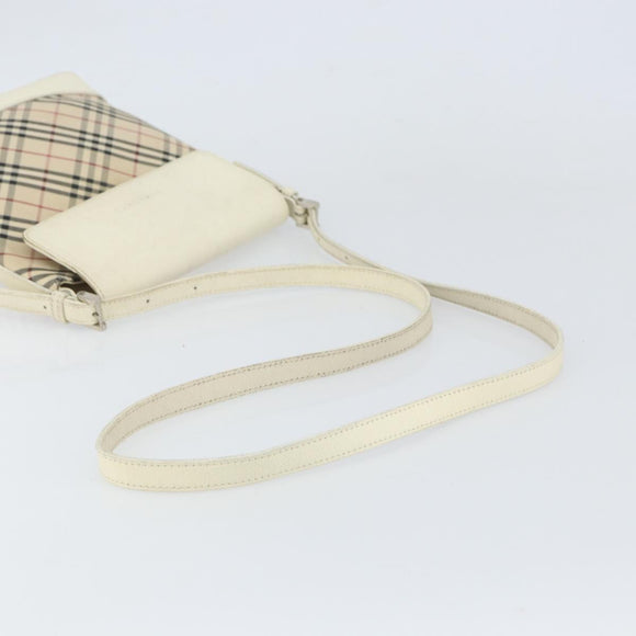 BURBERRY Nova Check Shoulder Bag Canvas Leather Beige Silver Auth ka1870